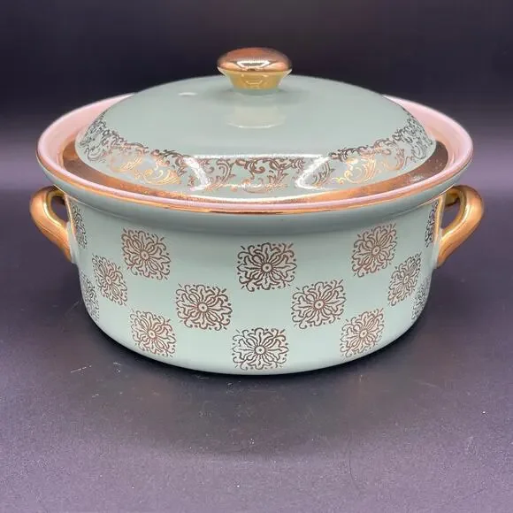 Vtg Hall China Monterey (#76) Gold Label Medallion Covered Casserole With Lid - Picture 3 of 10